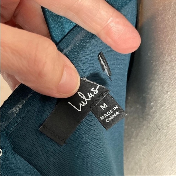 Lulu’s Dark Teal Stunning Arrival Draped Bust Off Shoulder Gown Size Medium - Picture 9 of 9